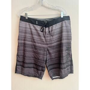 Vintage Y2K Men’s Hurley Swim Trunks Shorts Waist Size: 34 Black & Gray Striped